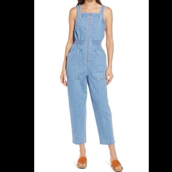 Madewell Womens Denim Smock Waist Sleeveless Jumpsuit - Picture 2 of 15